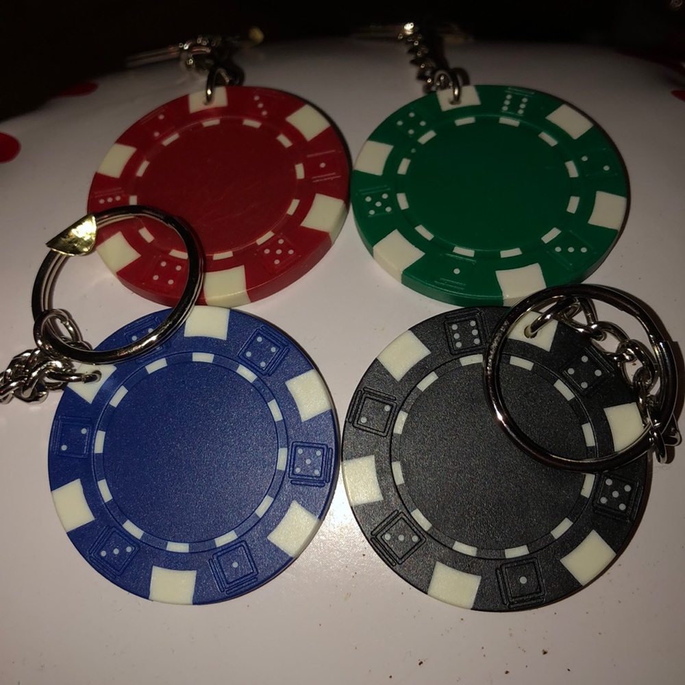 New set of 4 Poker chip keyrings